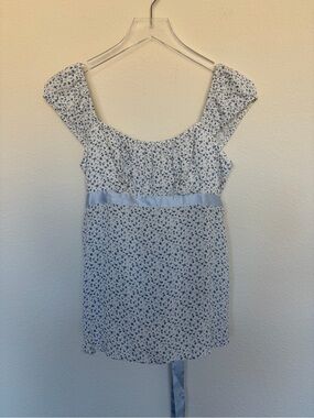 NWT Hollister Light Blue Floral Square-Neck Tunic with Ribbon Waist | S